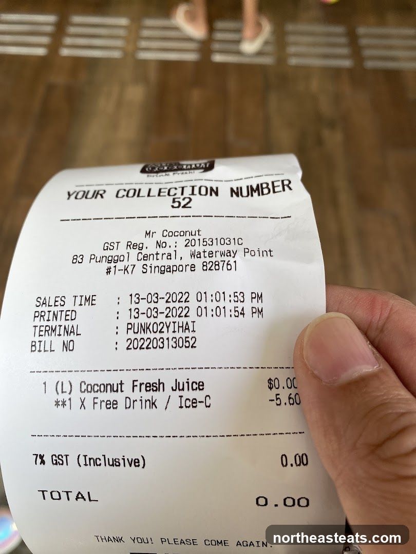 Receipt from Mr Coconut