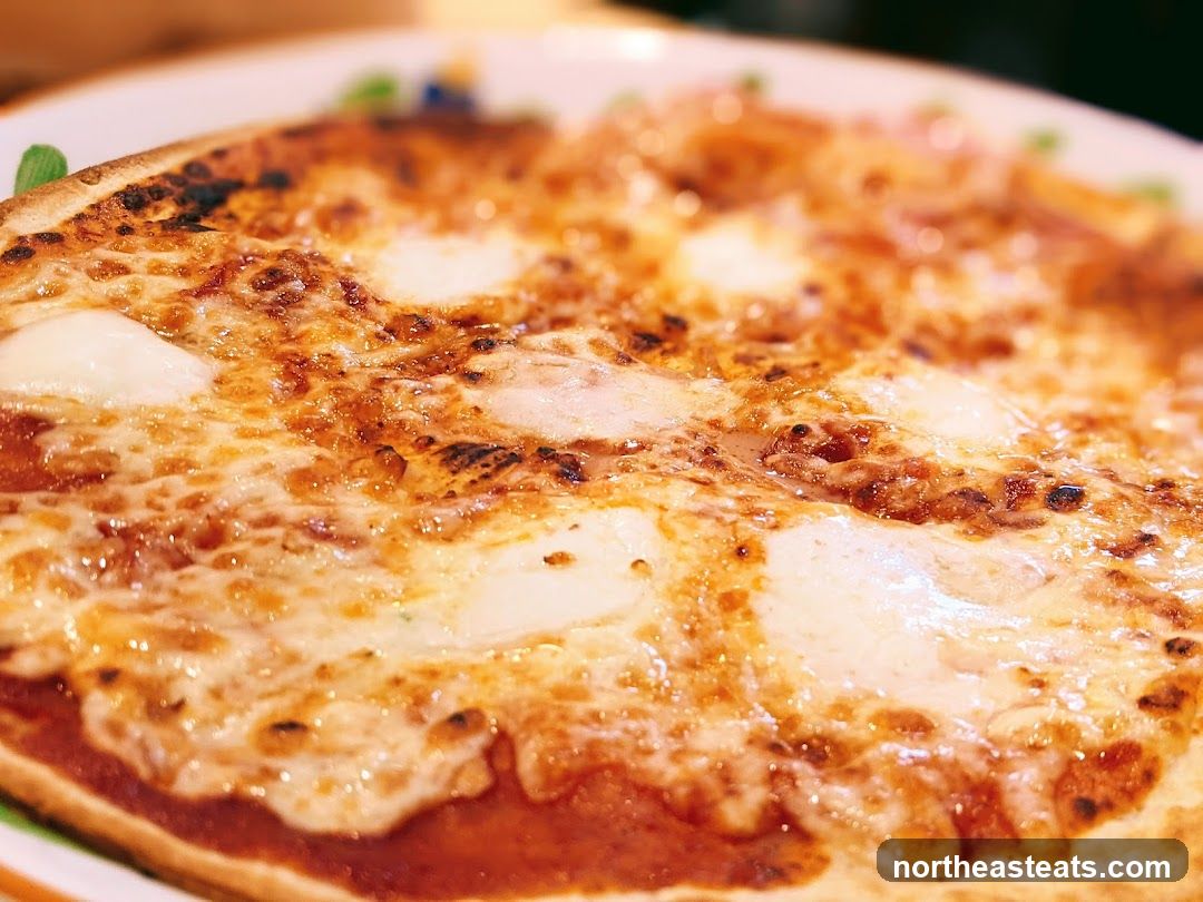 Close-up of a cheesy pizza