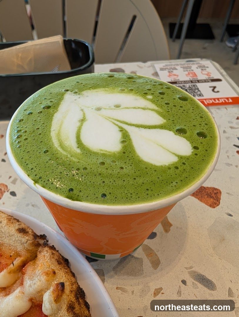 Matcha Latte and Pizza