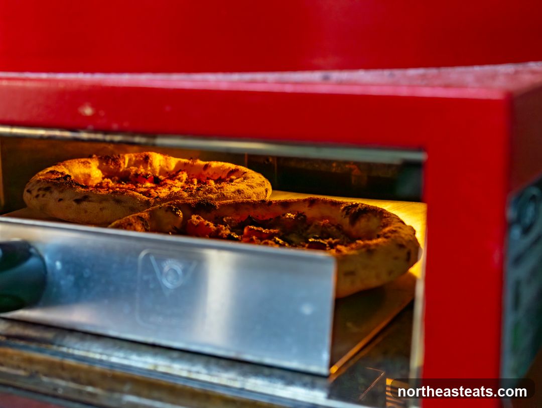Pizzas Baking in Oven