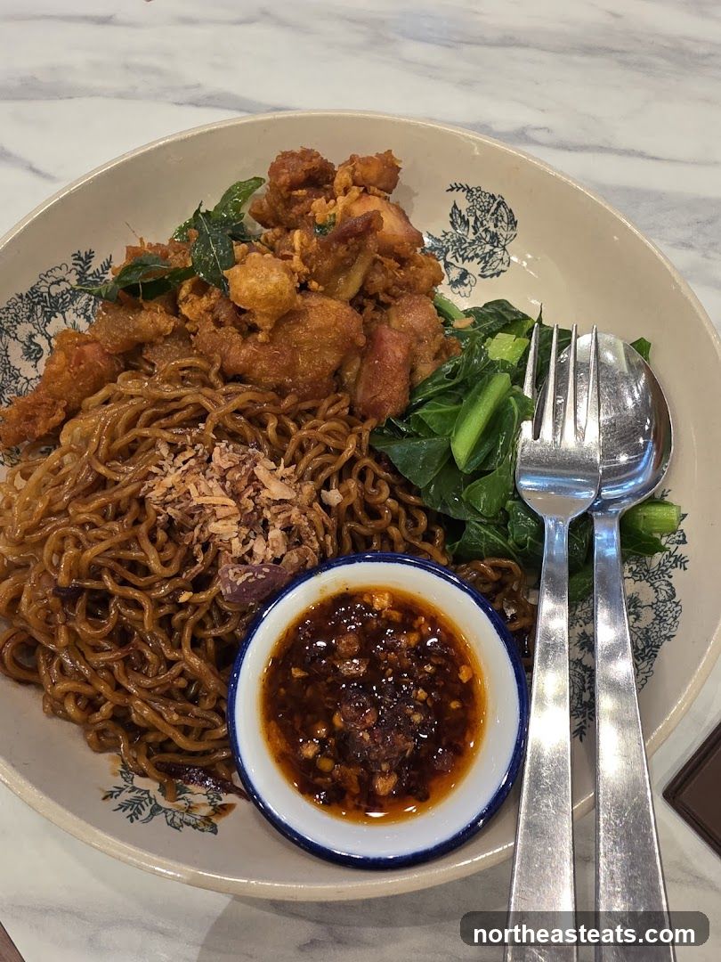 Noodles with Fried Chicken and Greens