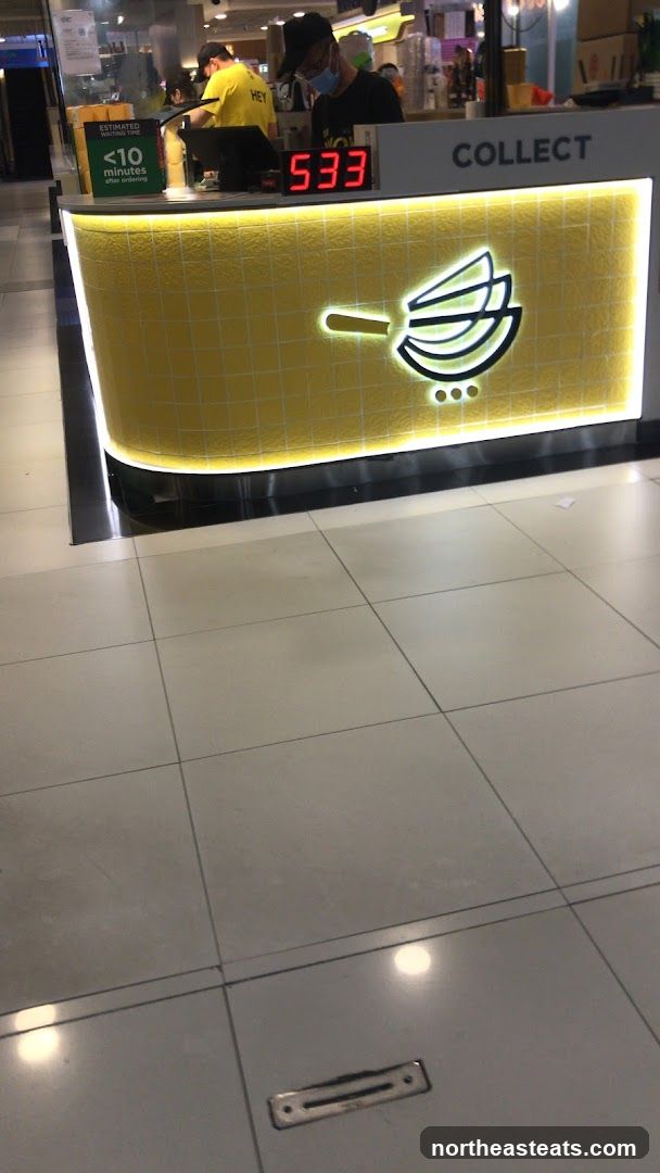 Food stall counter with digital display and logo