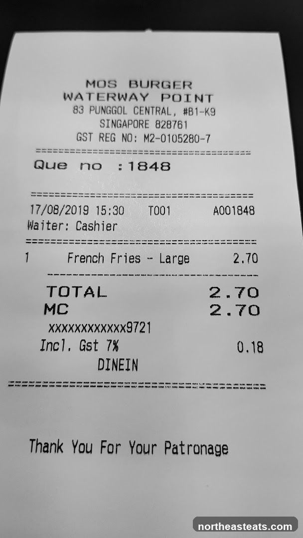 MOS BURGER Receipt