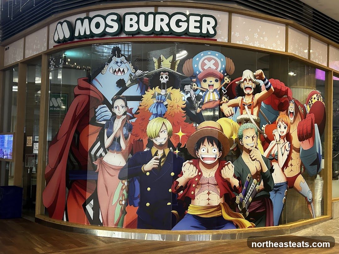 MOS Burger storefront with One Piece characters