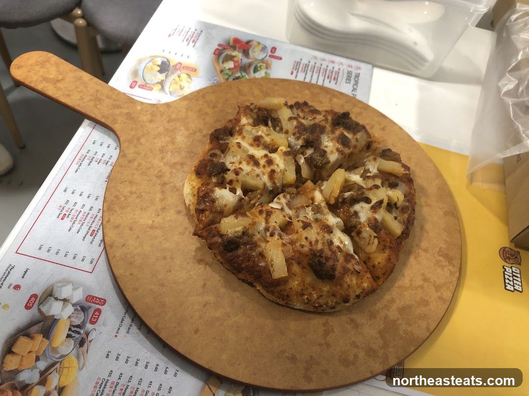Pizza on a wooden peel