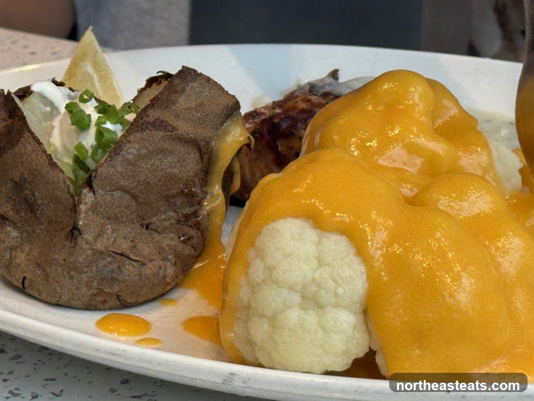 Baked Potato and Cauliflower with Cheese Sauce