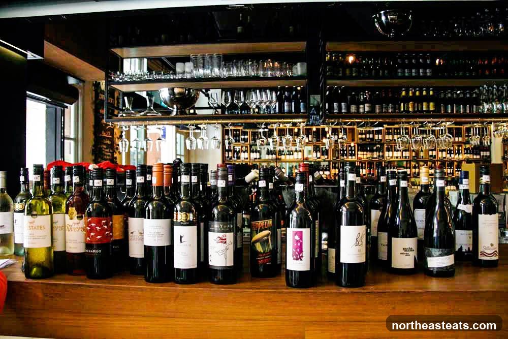 Wine bottles on a bar