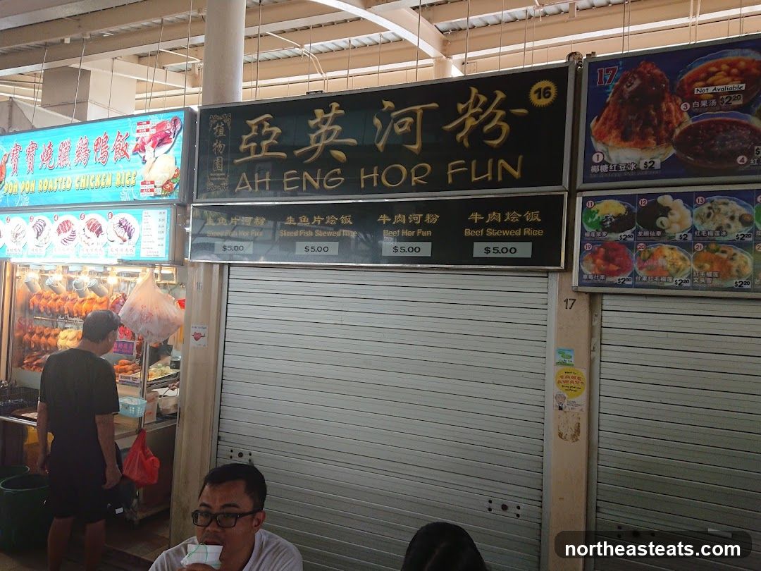 Food stalls with signage and food displays