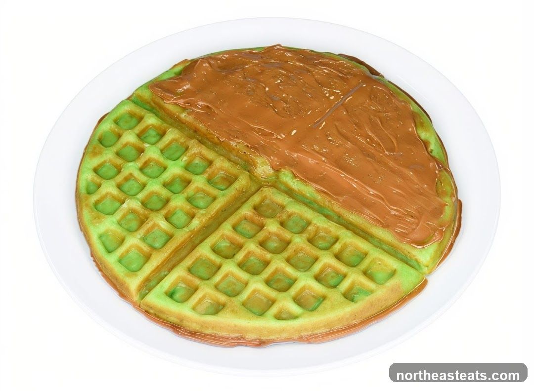 Green Waffle with Caramel Topping