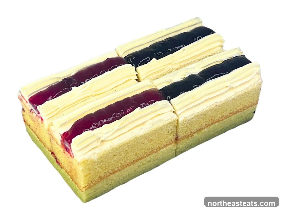 Rectangular Cakes with Cream and Fruit Filling