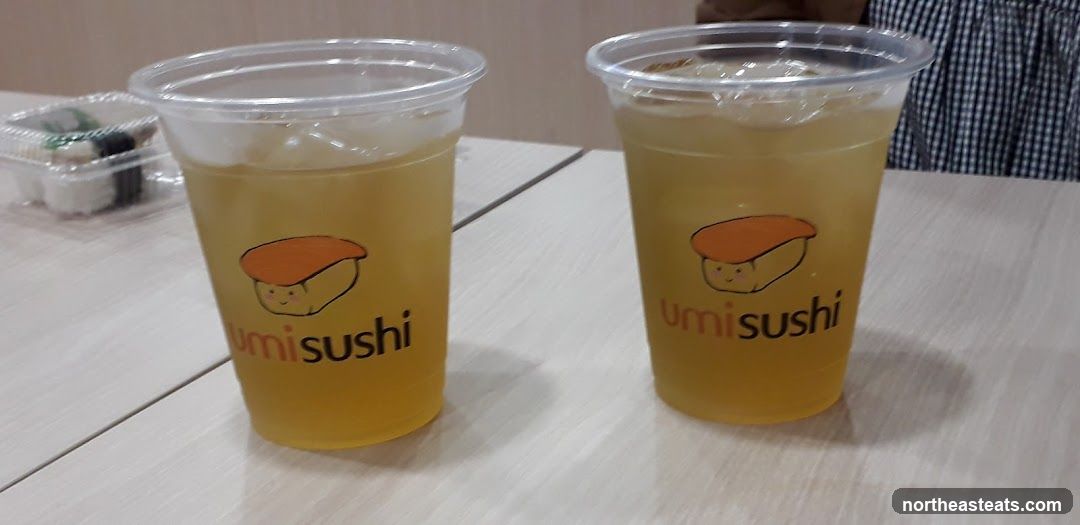 Two drinks with sushi logo