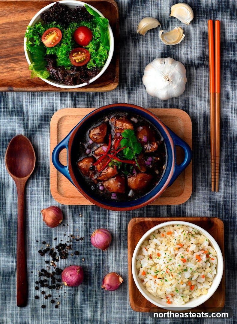 Chicken Dish with Rice and Salad