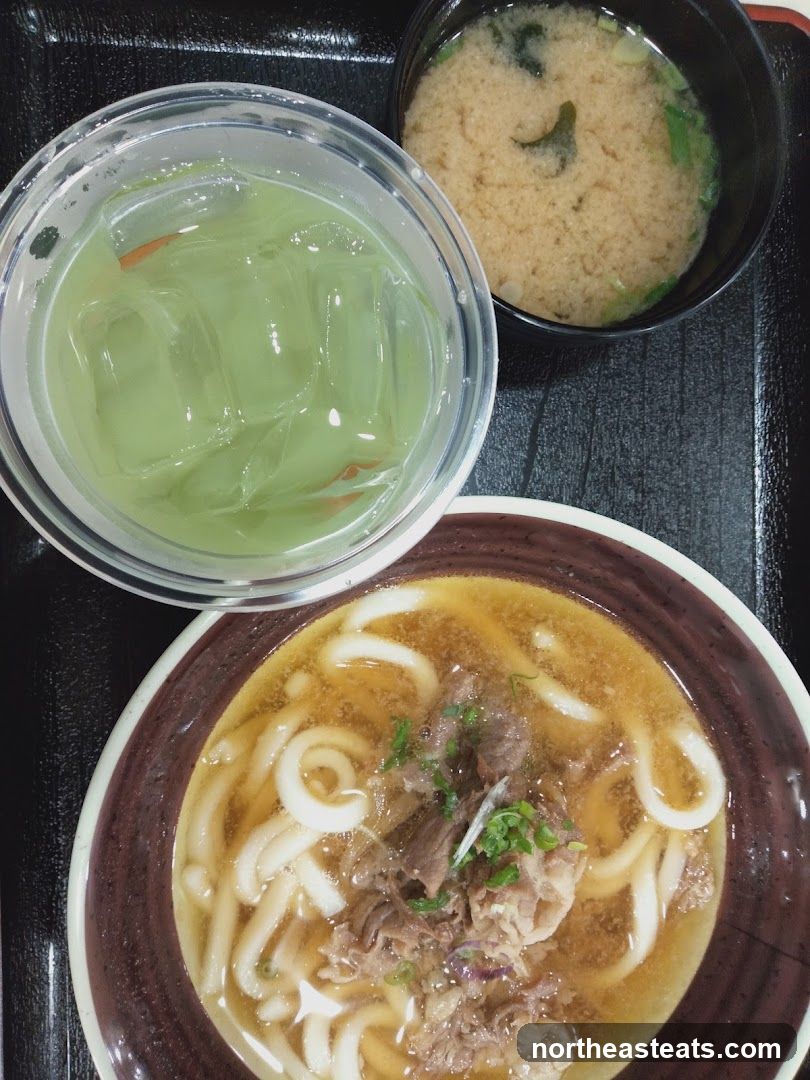Udon Noodle Soup with Drink and Miso Soup