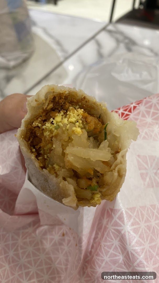 Close-up of a filled spring roll