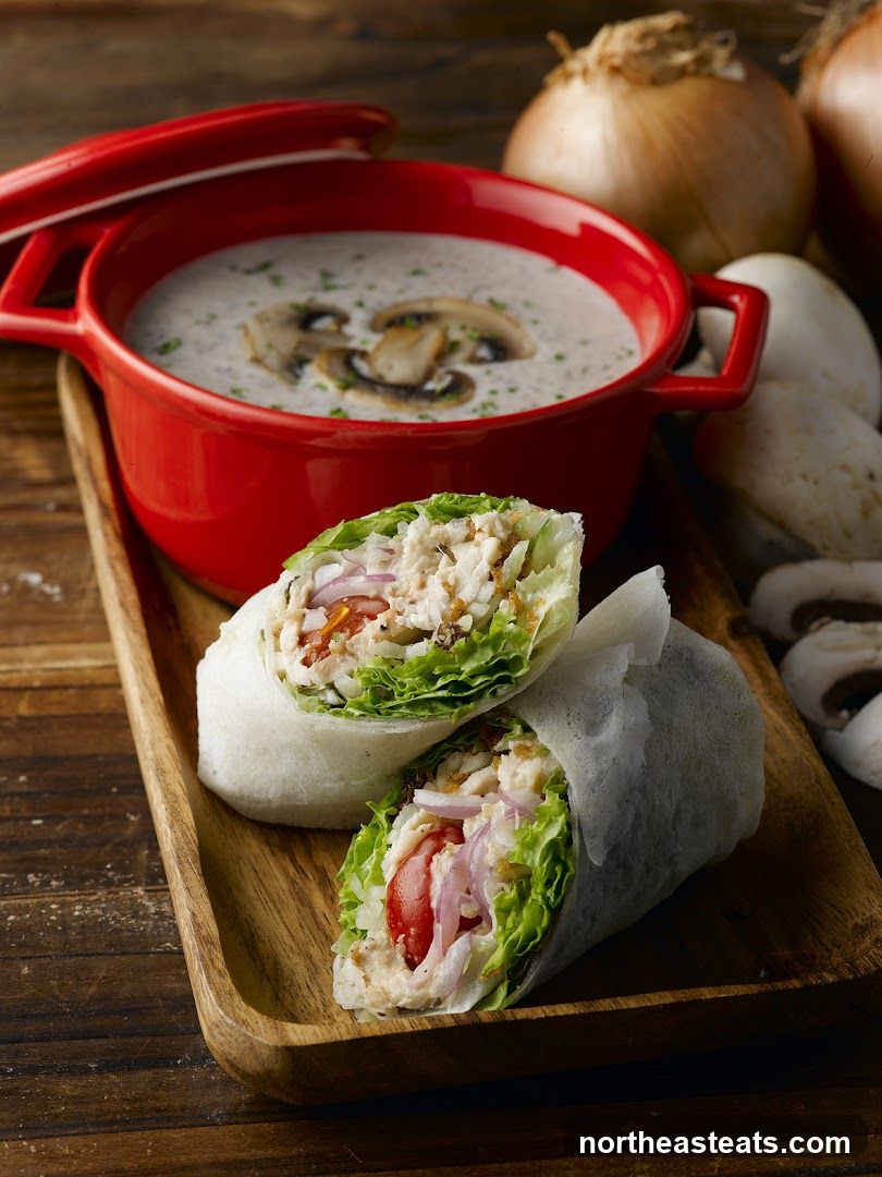 Chicken Wrap and Mushroom Soup