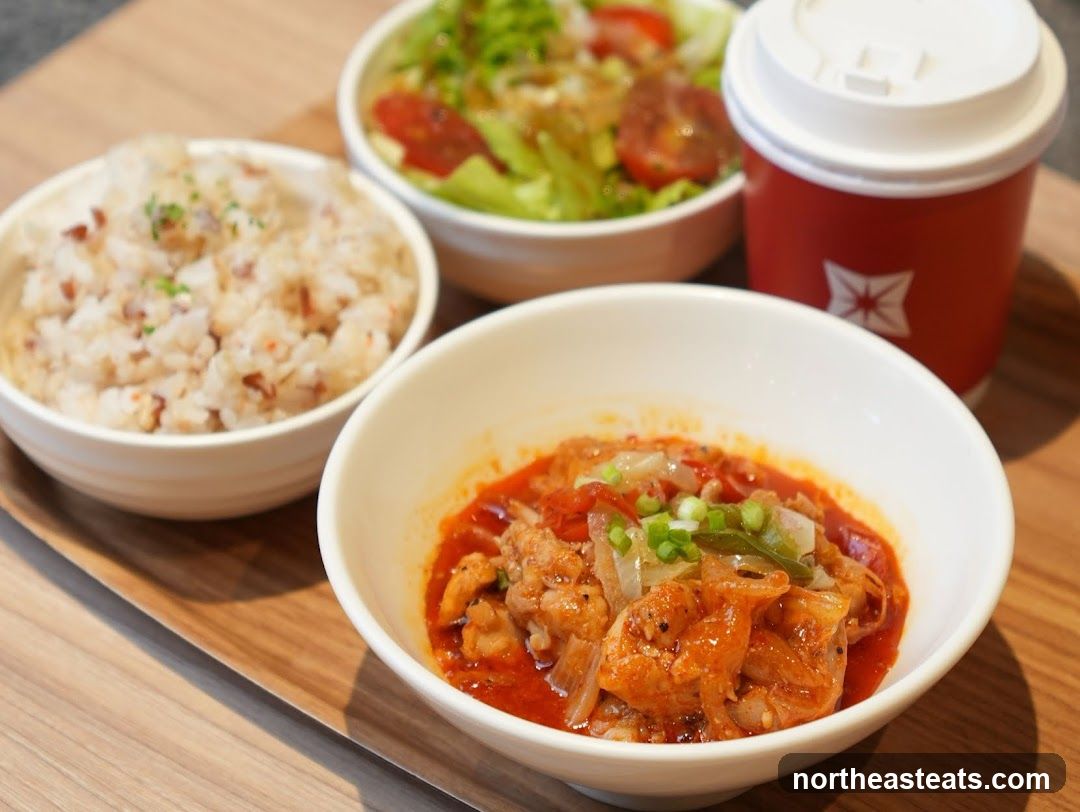 Meal with Rice, Salad, and Drink