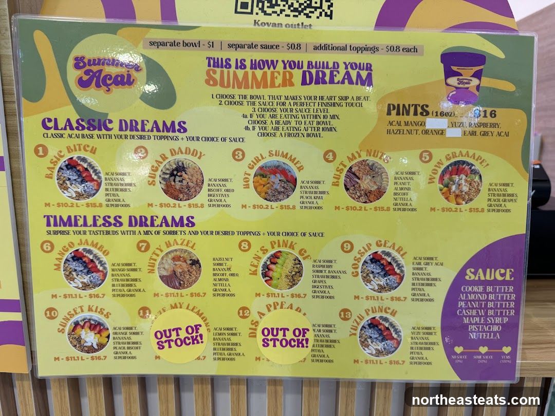 Summer Açai Menu