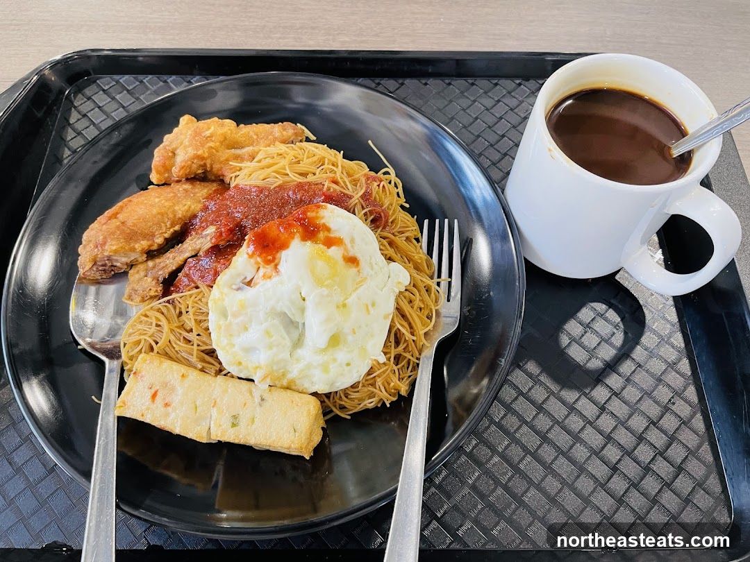 Nasi Lemak with Fried Chicken and Coffee