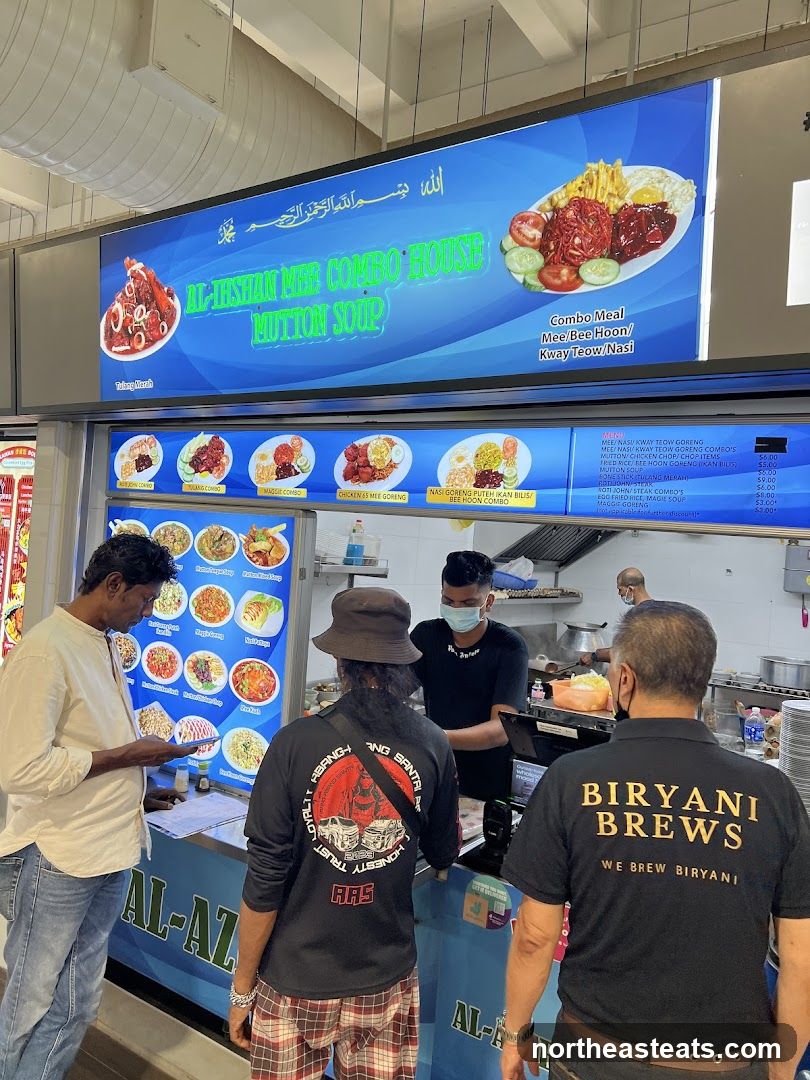 Food stall with menu and customers
