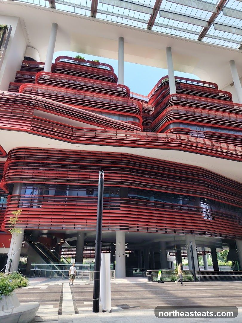 Modern Building with Red Facade