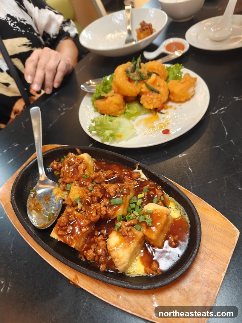 Sizzling Tofu and Fried Prawns
