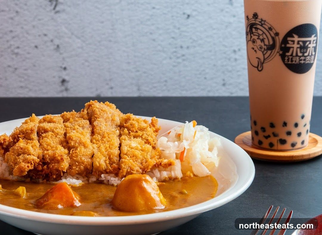 Curry with Fried Pork and Bubble Tea