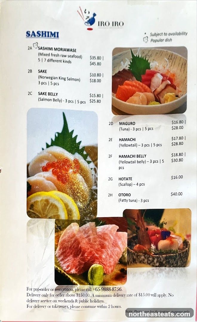 IRO IRO Japanese Restaurant Sashimi Menu