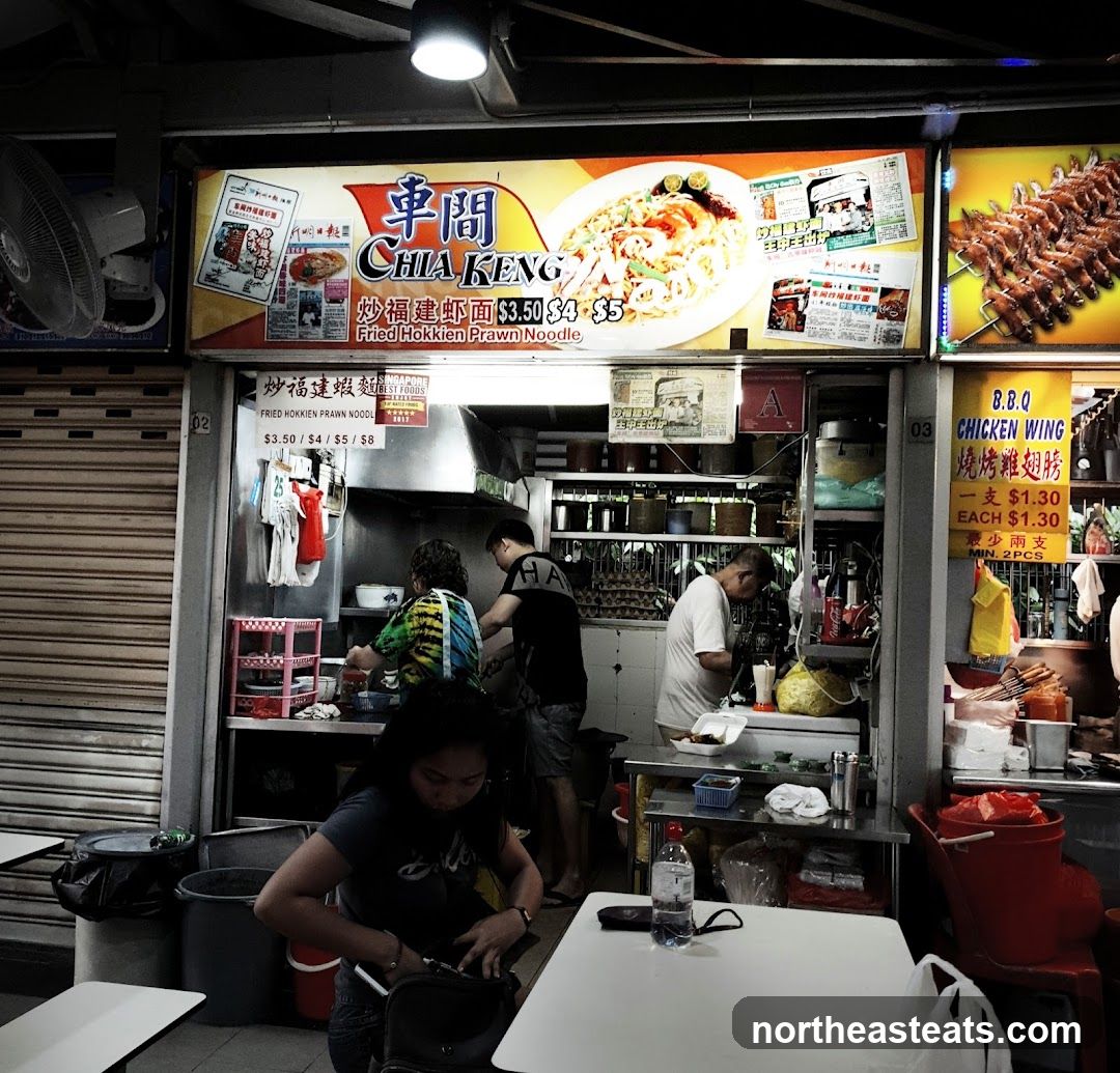 Food Stall with Fried Hokkien Prawn Noodles and BBQ Chicken Wings
