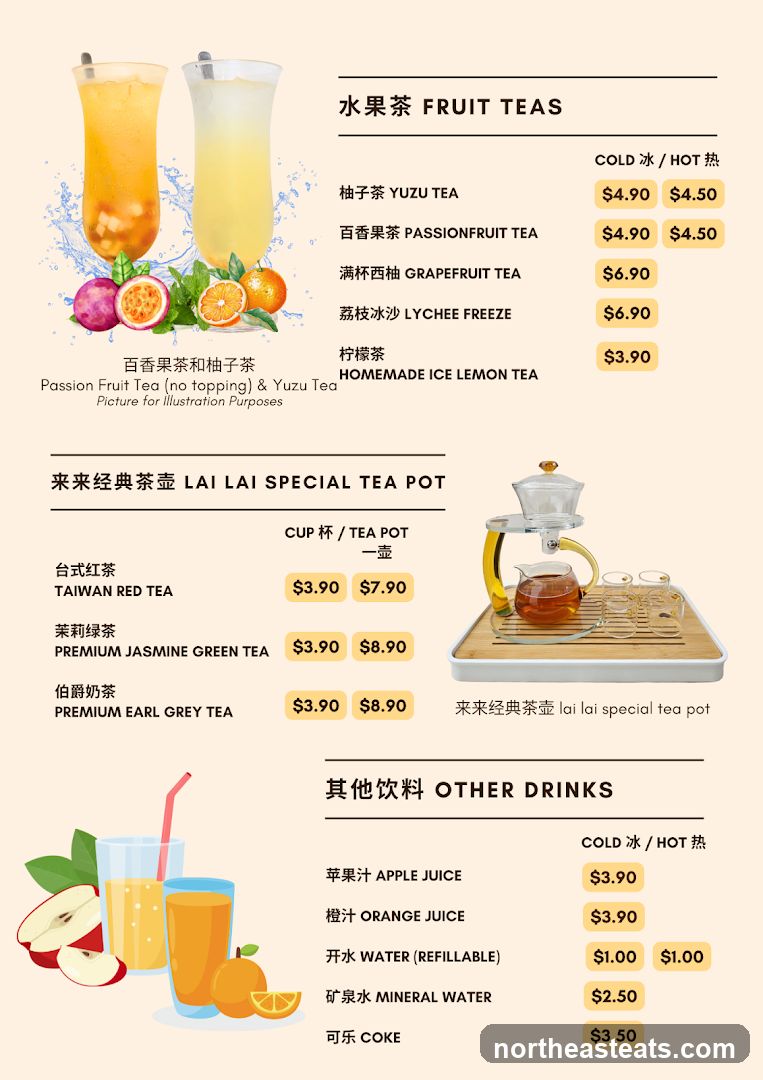 Fruit Teas, Special Tea Pots, and Other Drinks Menu