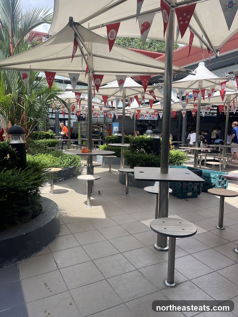 Outdoor Seating Area with Festive Decorations