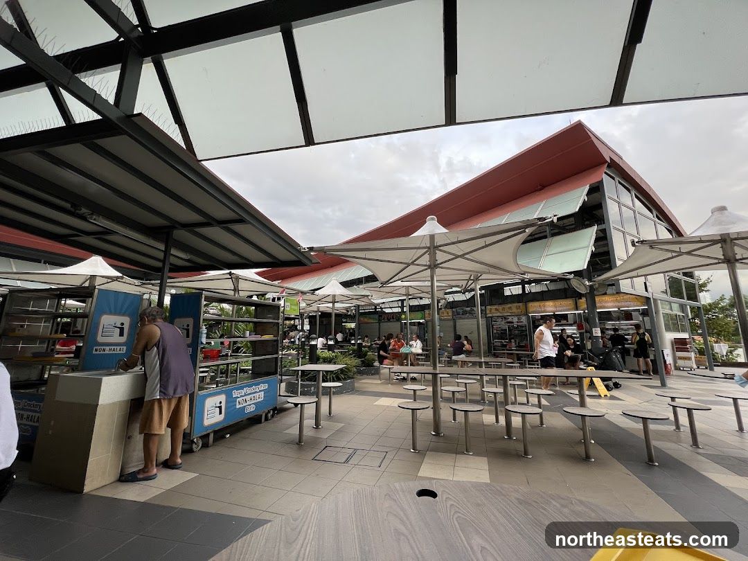 Outdoor Food Court with Stalls and Seating
