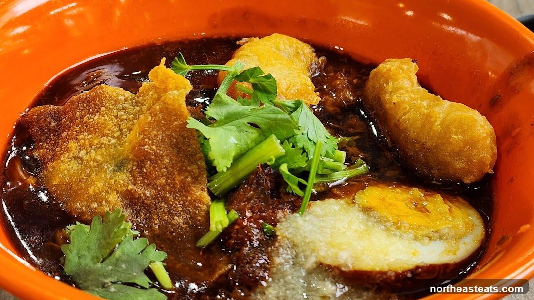 Noodle Soup with Fried Items and Egg