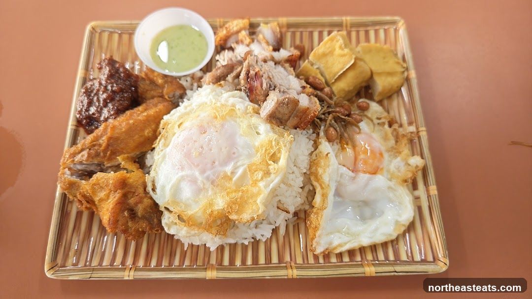 Rice Plate with Fried Eggs and Crispy Pork