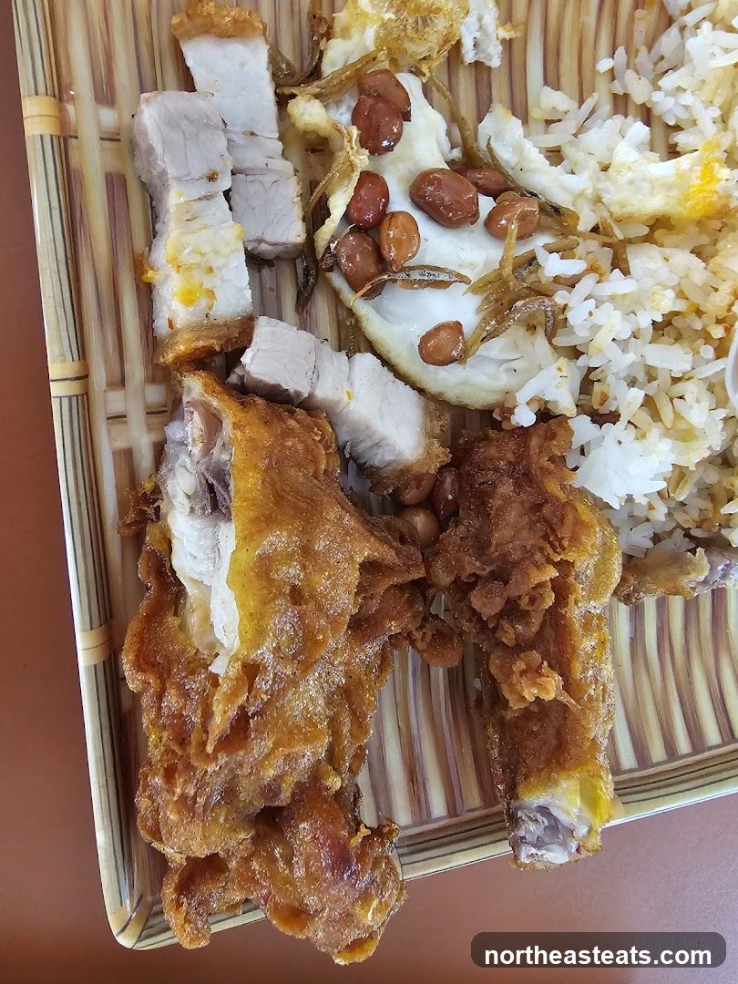 Fried Chicken and Pork Belly Rice Plate