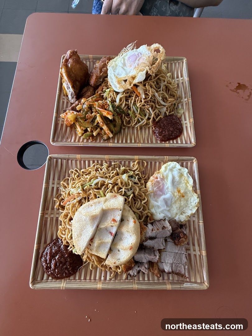 Noodles with Fried Chicken and Sliced Meat