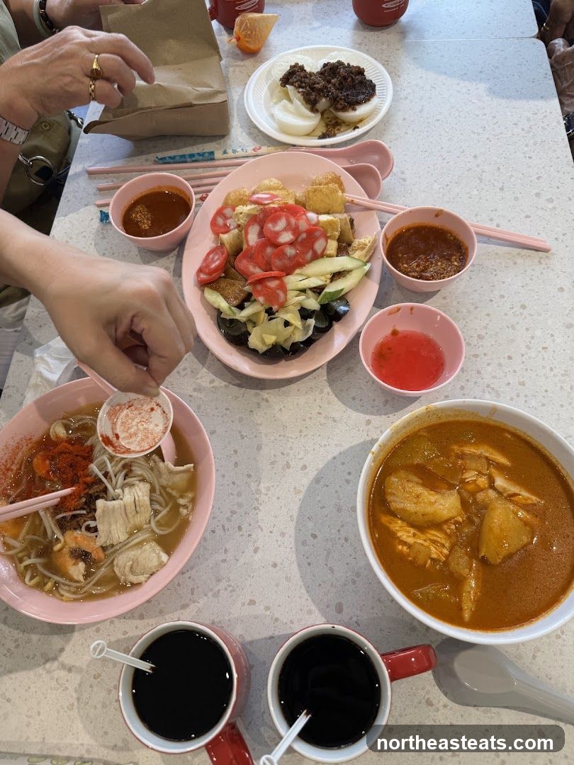 Table with various dishes and drinks