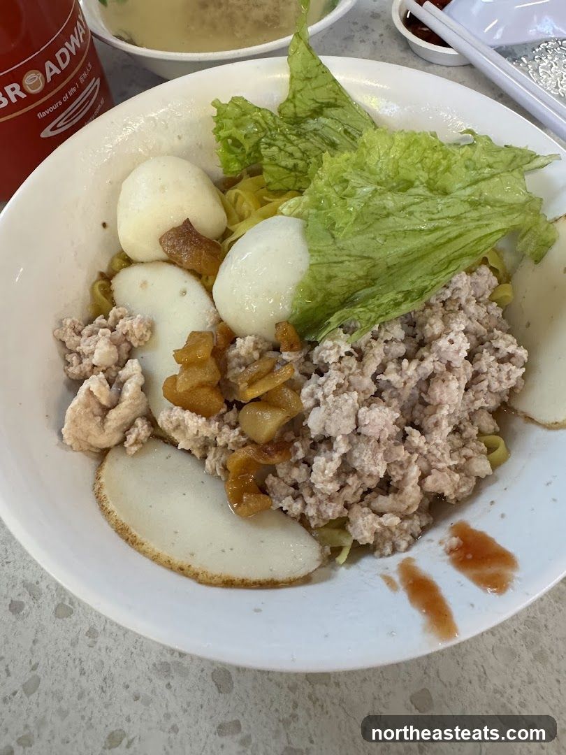 Noodles with Minced Pork and Fish Balls