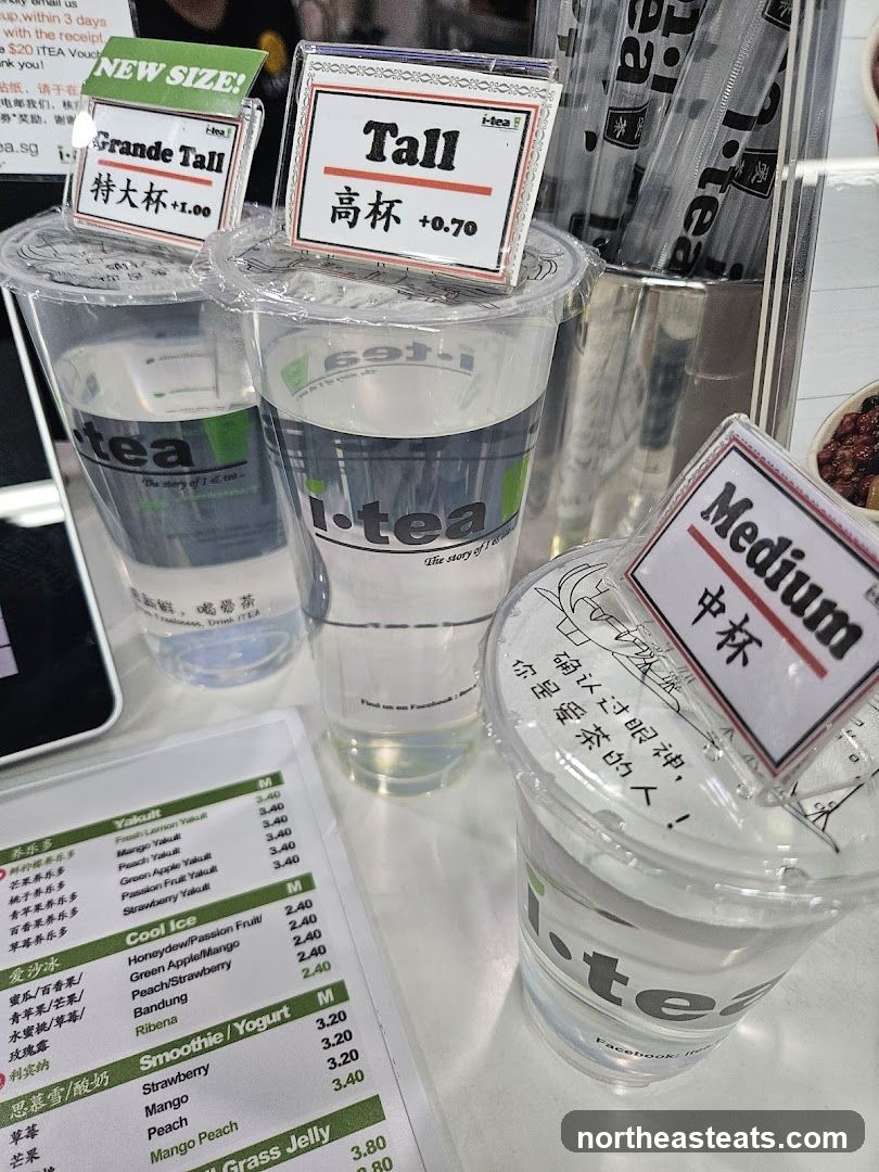 I-Tea Drink Sizes and Menu