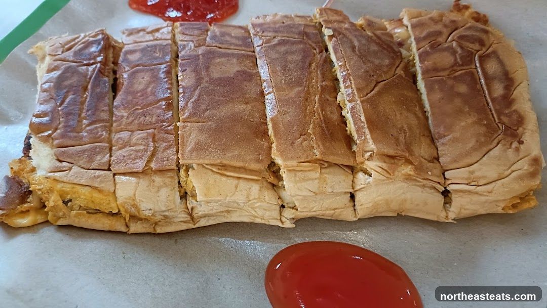Sliced sandwich with ketchup