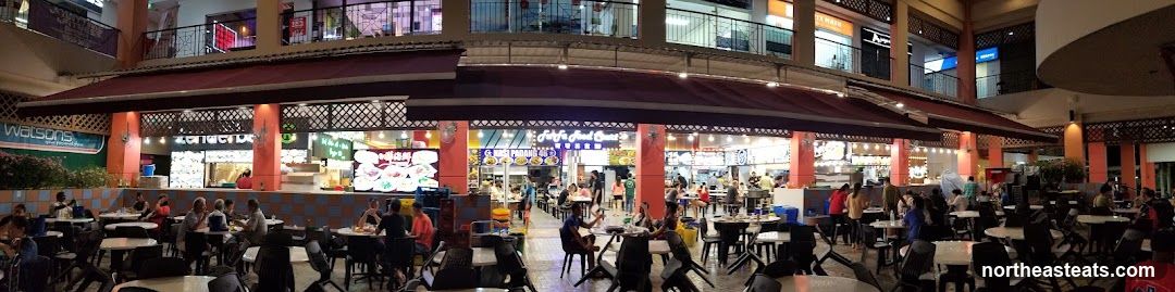 Food court with many stalls and seating