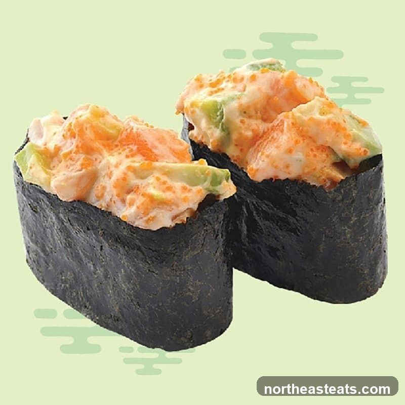 Spicy Salmon and Avocado Gunkan Maki