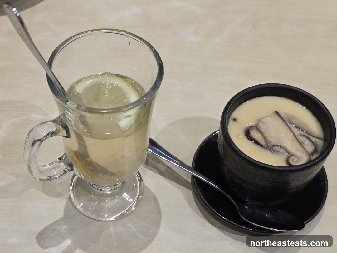 Steamed Egg Custard and Lemon Drink
