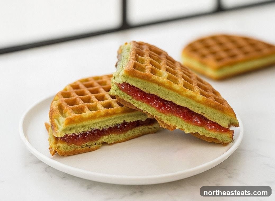 Matcha Waffles with Strawberry Jam