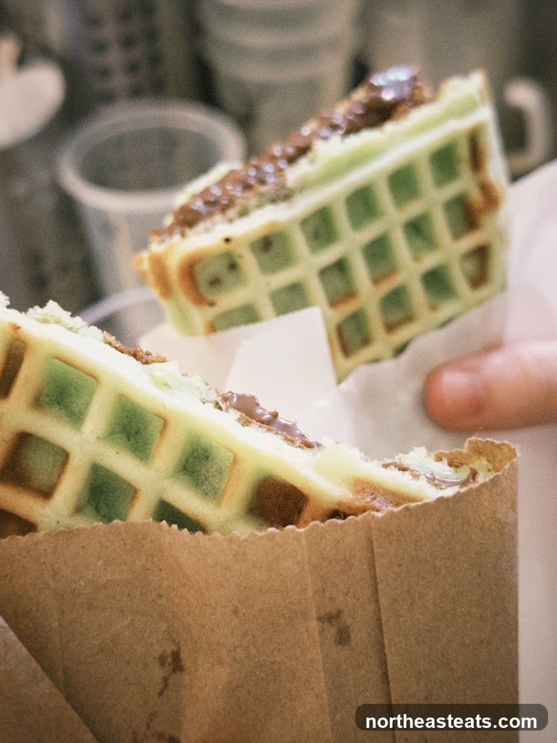 Green Waffles with Chocolate Spread