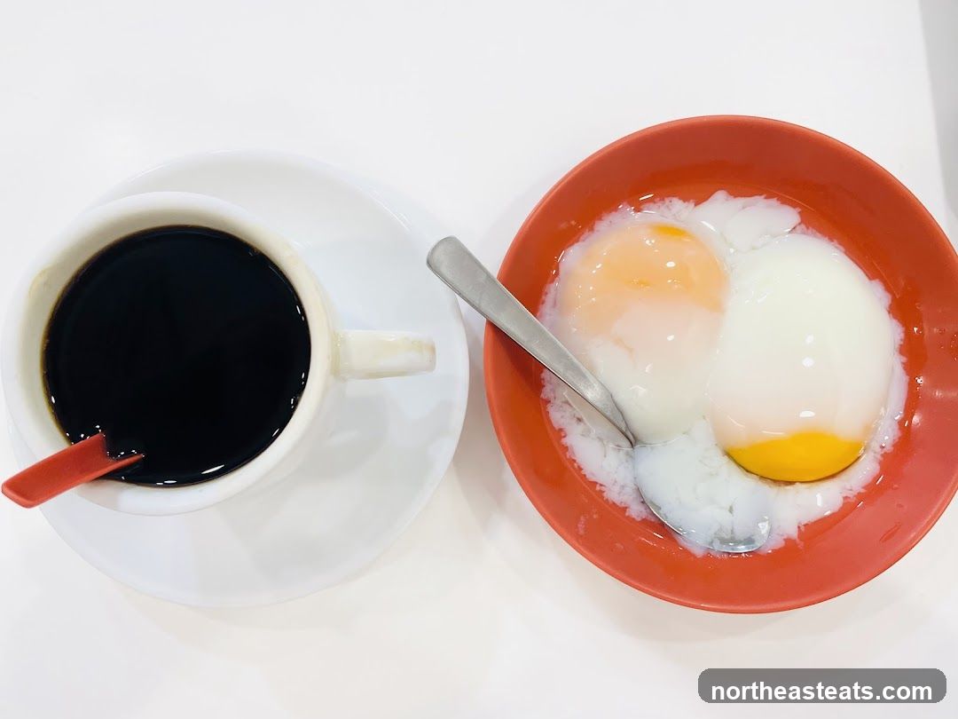 Soft-boiled eggs and coffee