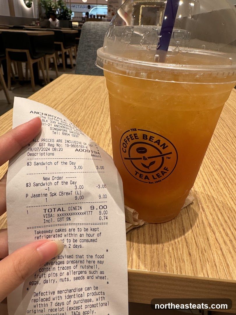 The Coffee Bean & Tea Leaf Receipt and Drink