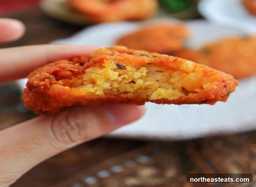 Close-up of a fried lentil fritter