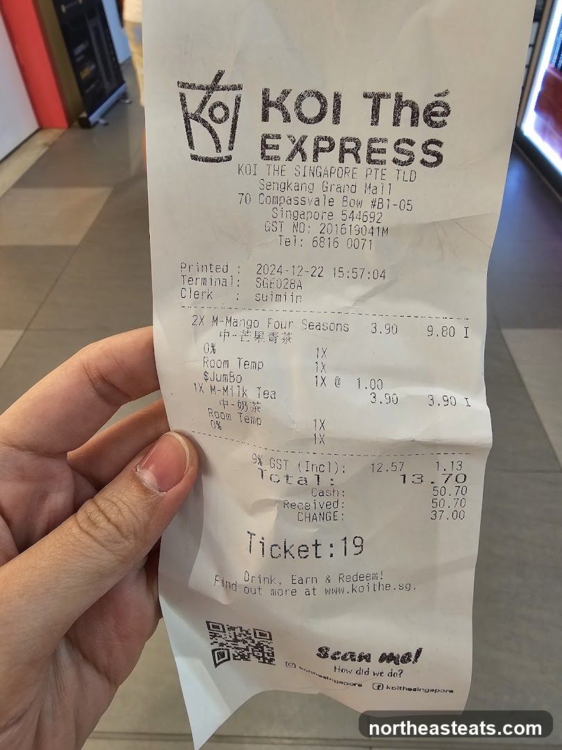 Receipt from KOI Thé EXPRESS