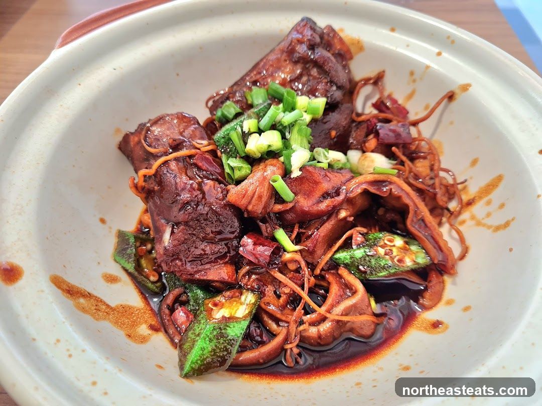 Braised Pork Belly and Squid with Okra