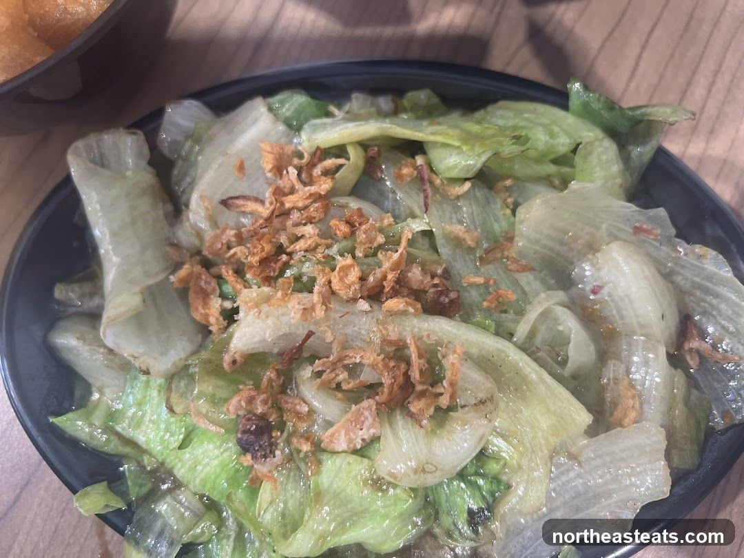 Sautéed Lettuce with Crispy Shallots